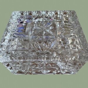 Vintage Pressed Cut Glass Square Vanity
Trinket Jewelry Box with Lid